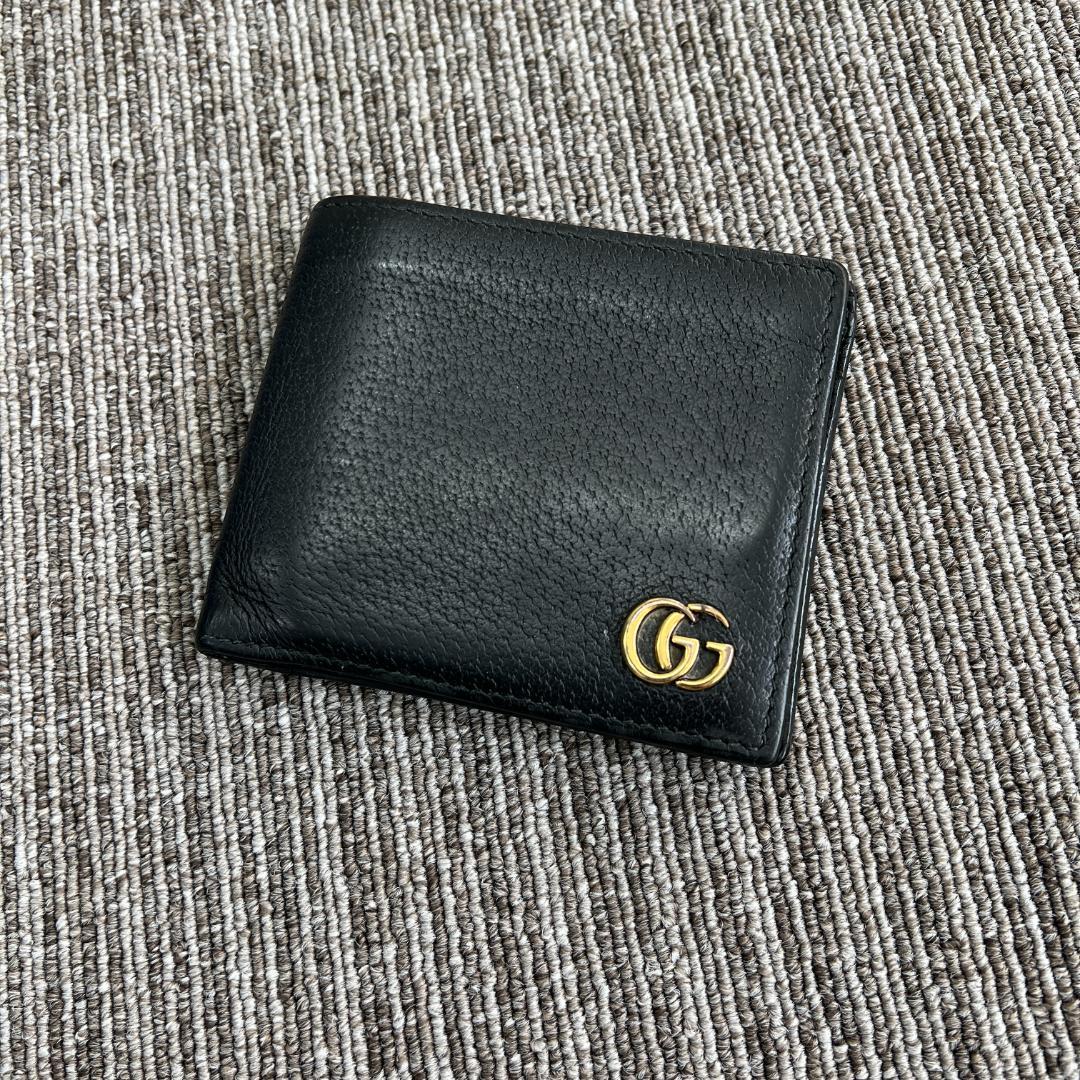 GUCCI グッチ　GG　マーモント　折り財布　ブラック