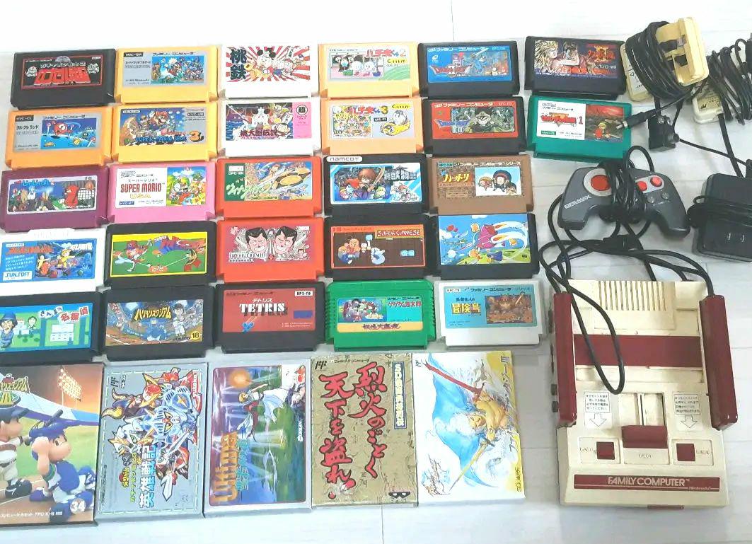 起動確認済　ファミコン　本体　ソフト32本　コントローラー　アダプタ　まとめ売り