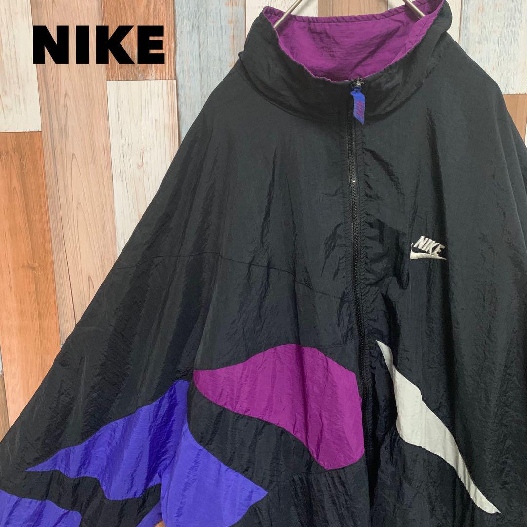 古着　NIKE ジップアップナイロンジャケット　ビックスウッシュ　刺繍ロゴ