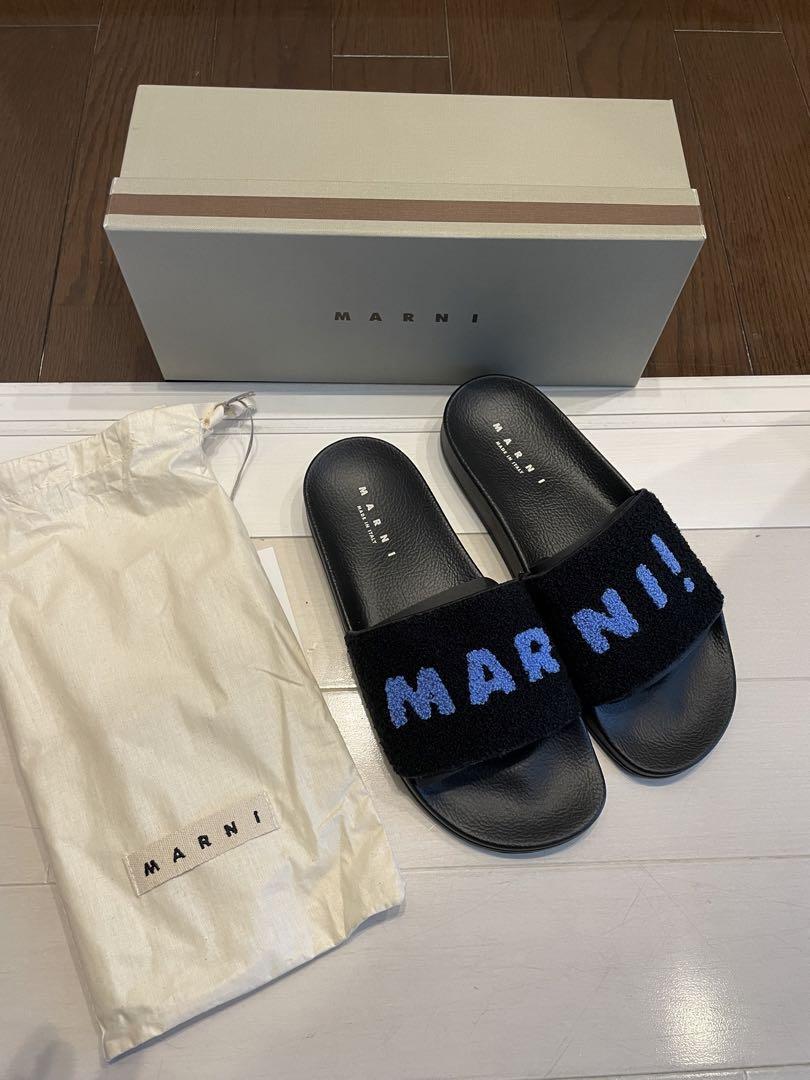 MARNI  ブラック ブルー  ボアサンダル  シャワーサンダル