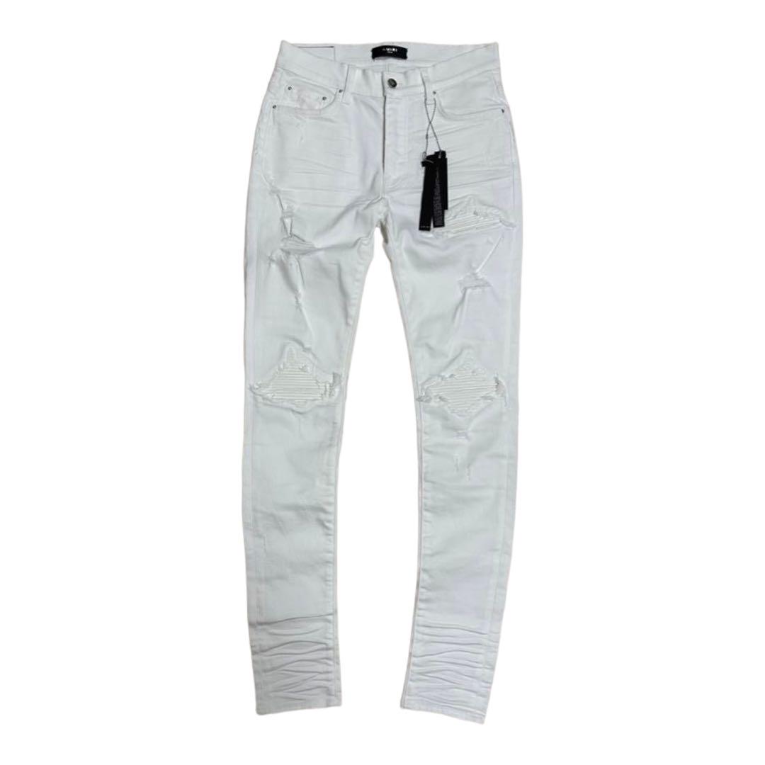 AMIRI アミリ MX1蛇腹レザークラッシュストレッチスキニーロングデニム