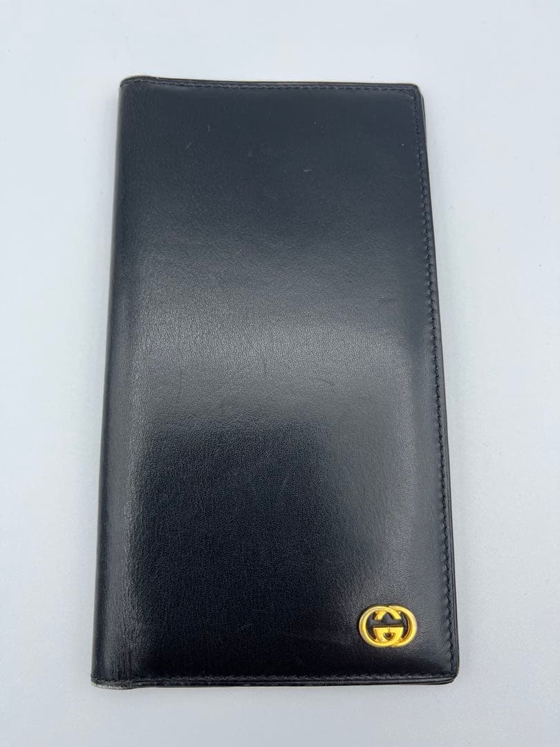 ★GUCCI 長財布 レザー 無地 ブラック メンズ　【中古品】