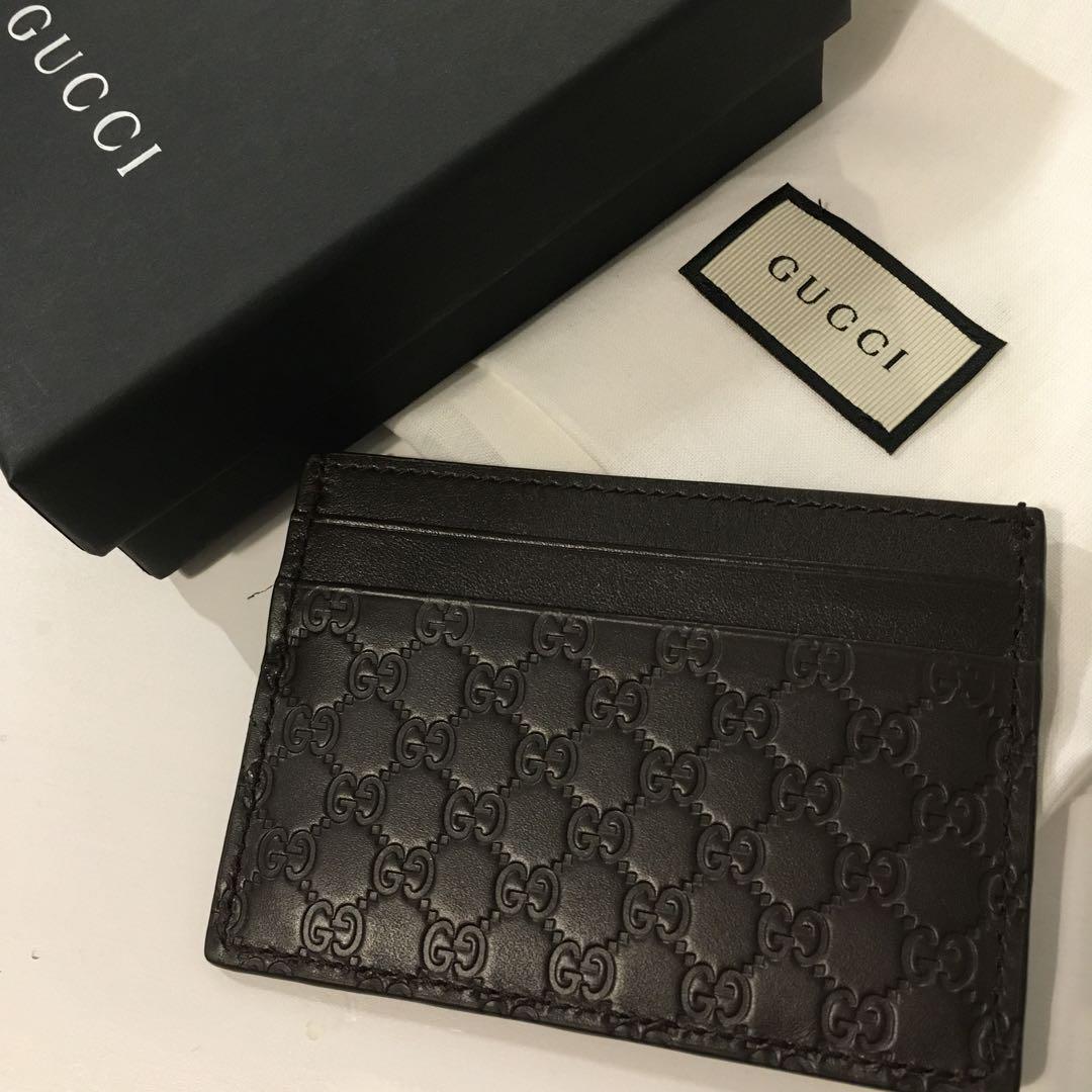 新品　GUCCI シマレザー　カードケース　ダークブラウン