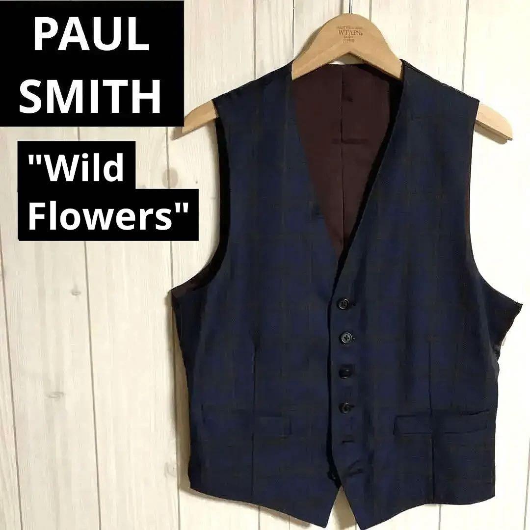 極上PAUL SMITH Wild Flowerウィンドペンチェック柄ベストジレ