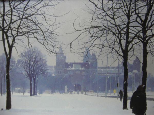 吉崎 道治 【雪の広場】 希少画集画、状態良好、新品高級額装付