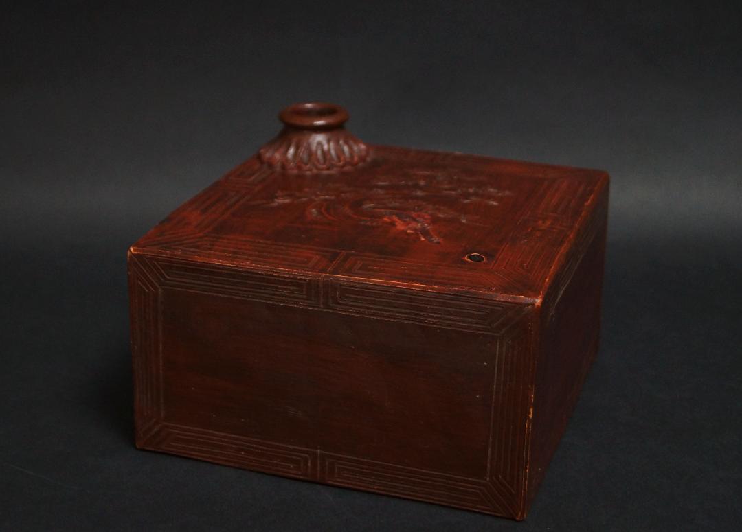 茶道具 江戸期古備前焼 窯変角大型徳利 細工彫り『松文』花入★時代物★