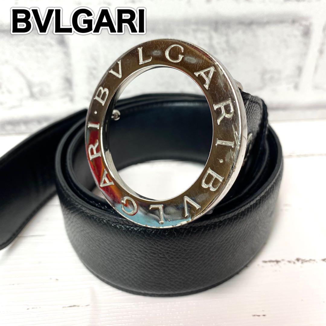 BVLGARI ベルト バックル　ロゴマニア　サークルロゴ　ブラック