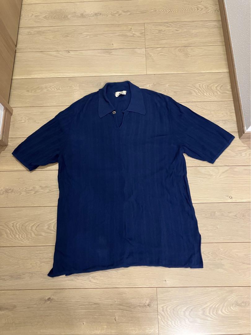 オールドエルメス　HERMES ニットポロ　L ネイビー　美品