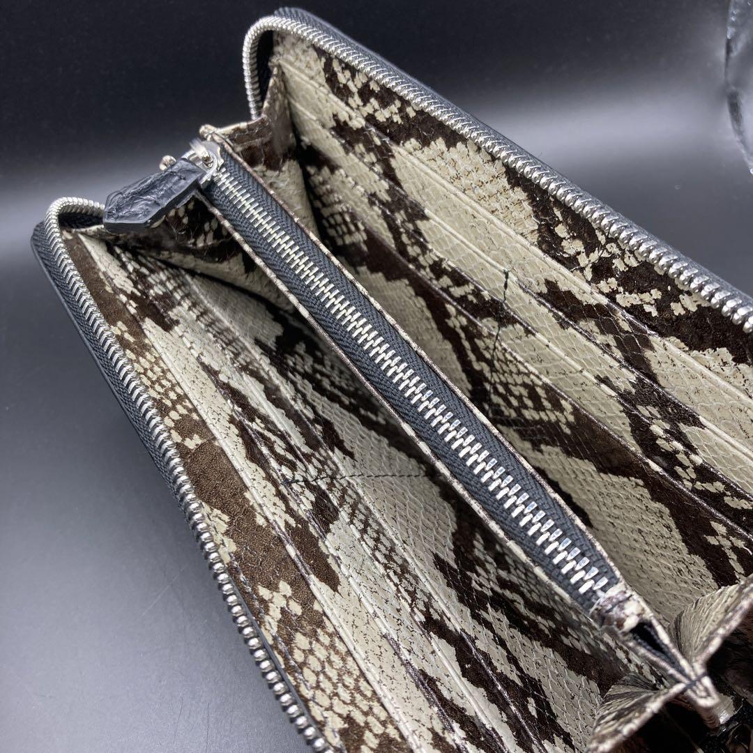 極美品 本革レザー 長財布 クロコ パイソン柄