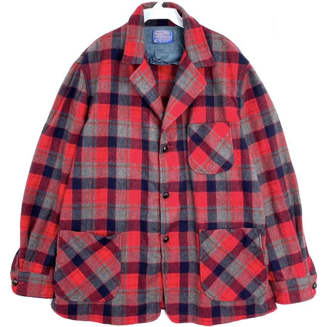 70-80sUSA製ペンドルトンPENDLETON ウールネルシャツチェック赤黒