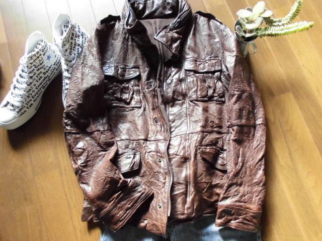 新品　4万　表記2　アバハウス　メンズラムスキンレザージャケットブルゾン