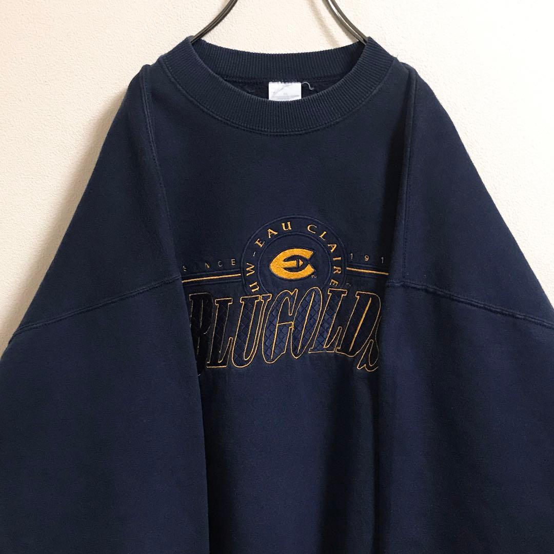 US古着 スポーツスウェット しっかりめ生地 刺繍ロゴ アーム太 裏起毛 XL